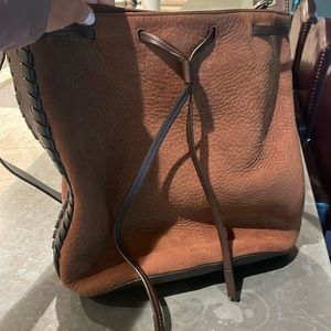 All Saints Nubuck Bucket Bag, two toned brown leather